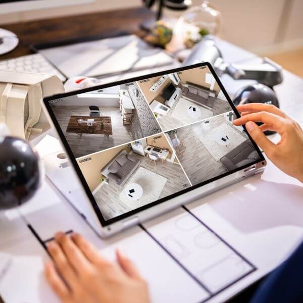 Home Security Guys showcasing home security cameras in Sydney with indoor CCTV surveillance view.